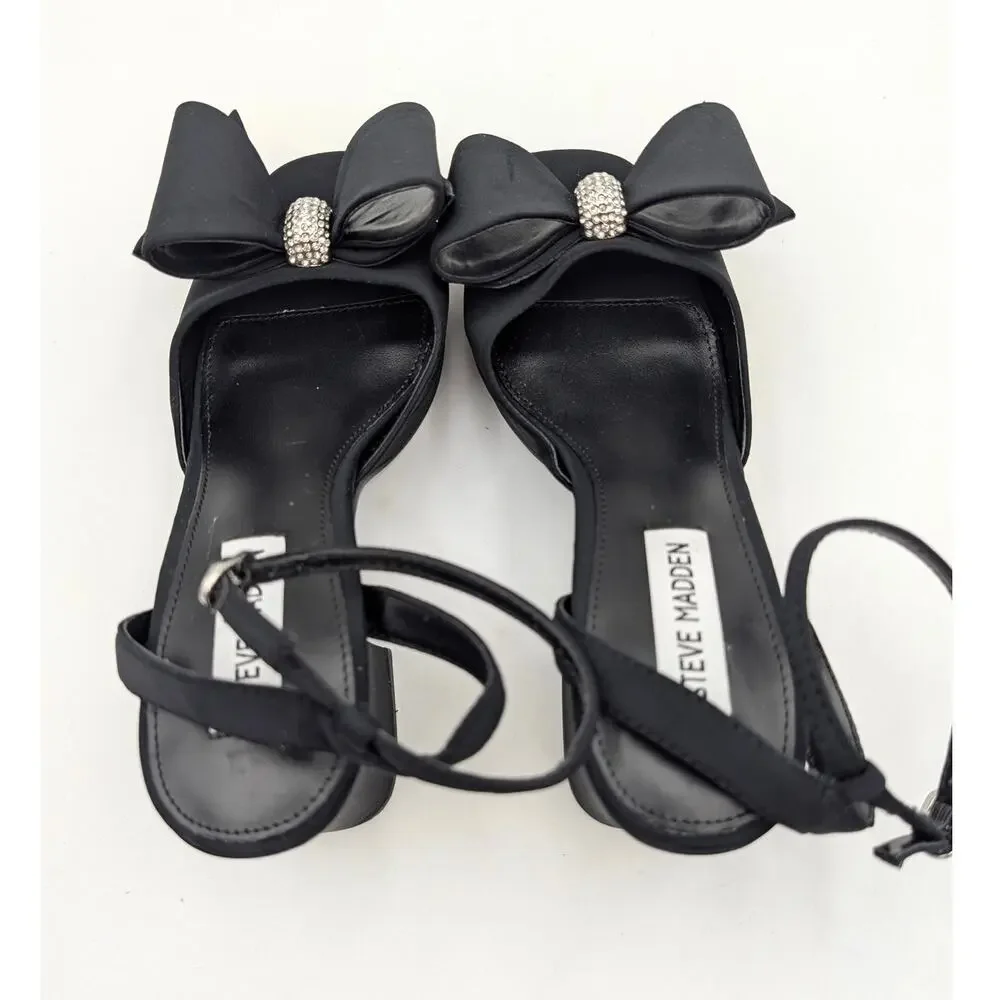 Steve Madden Aerin Bow Platform Sandals Women's Black Size US7.5M EU38